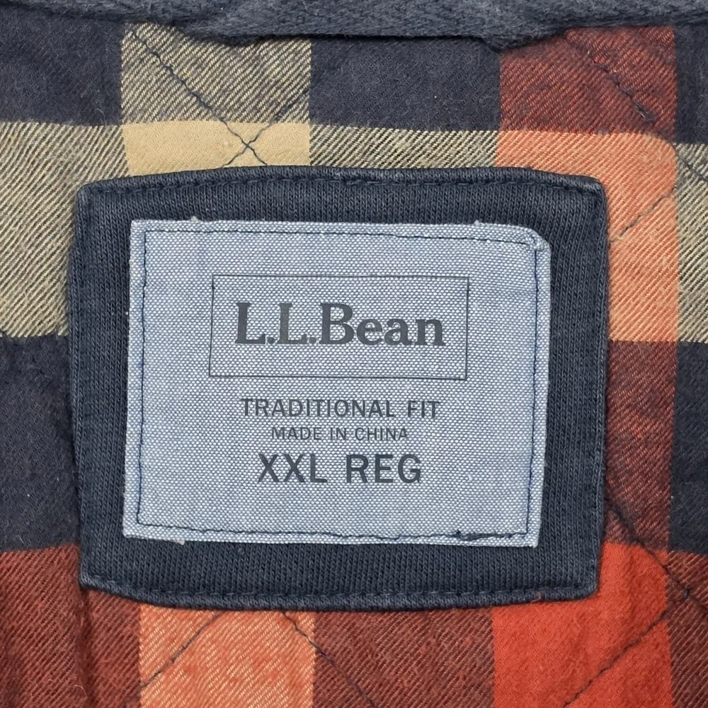 L.L. Bean Mens XXL Reg Navy Blue Flannel Lined Bomber Full Zip Jacket 500548
